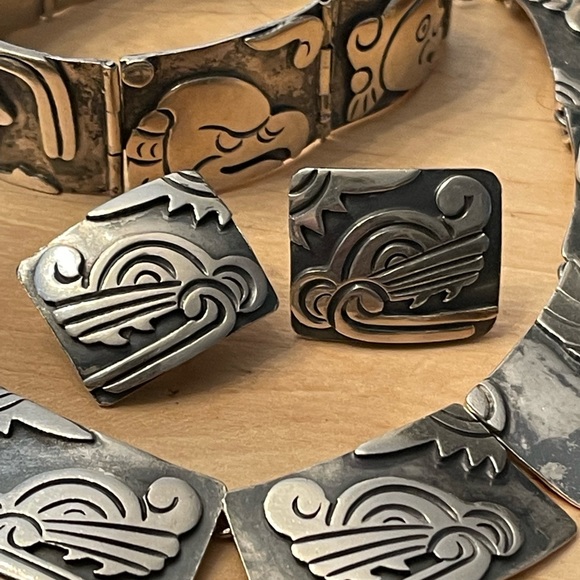 Vintage 1950s Gerardo Lopez Taxco Mexico Sterling silver 925 Rare Parure 4 pcs - Picture 12 of 17